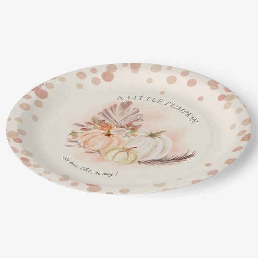 Assiettes En Carton Un petit Citrouille sur le Baby shower automnal (Angle)