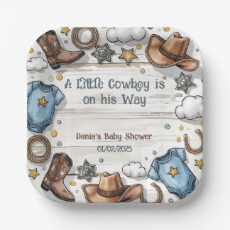 Assiettes En Carton Un petit cowboy est sur la voie du Baby shower Pap