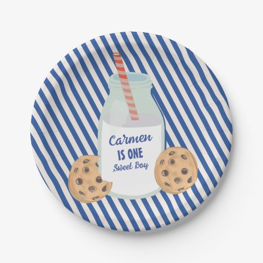 Assiettes En Carton Un petit gâteau Cookie premier anniversaire (Devant)