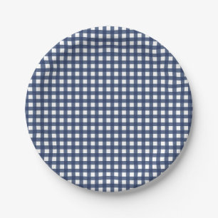 Assiettes En Carton Un petit lapin a un an bleu Gingham Anniversaire