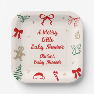 Assiettes En Carton Un petit Noël joyeux Baby Shower avec un ruban rou