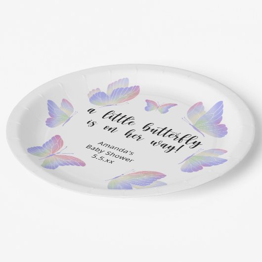 Assiettes En Carton Un petit papillon est en chemin Baby shower (Angle)