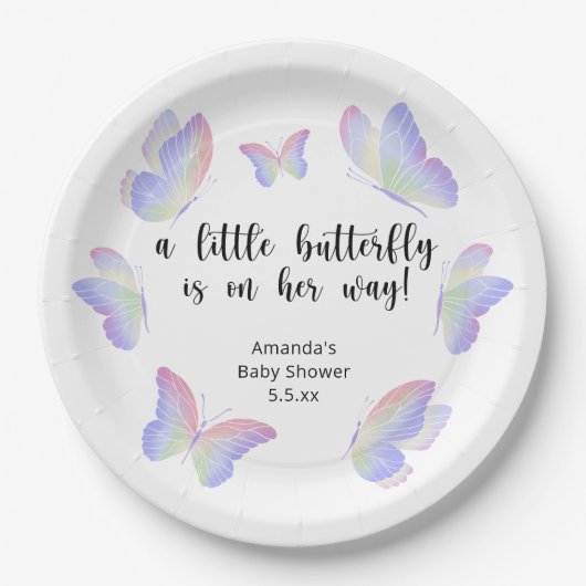 Assiettes En Carton Un petit papillon est en chemin Baby shower (Devant)
