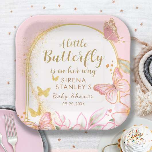 Assiettes En Carton Un Petit Papillon Est En Chemin Fille Baby shower
