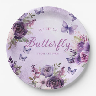 Assiettes En Carton Un petit papillon Floral violet fille Baby shower
