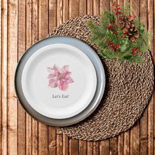Assiettes En Carton Un petit poinsettia rose floc de neige permet de m