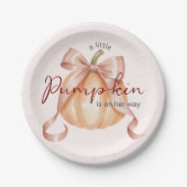 Assiettes En Carton Un peu Citrouille Bow Baby shower rose aquarelle (Devant)