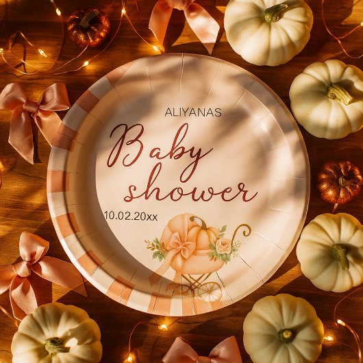 Assiettes En Carton Un peu Citrouille Bow Baby shower rose aquarelle