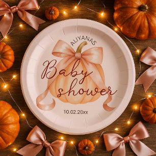 Assiettes En Carton Un peu Citrouille Bow Baby shower rose aquarelle