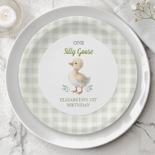 Assiettes En Carton Un premier anniversaire de bébé en vichy vert One