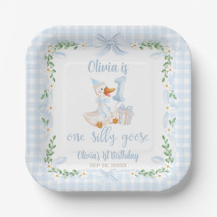 Assiettes En Carton Un ruban floral bleu d'une oie idiote pour un 1er