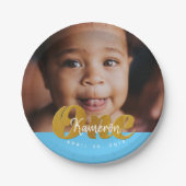 Assiettes En Carton UN| Shimmer l'or|Première photo d'anniversaire (Devant)