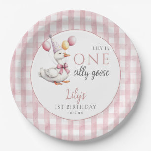 Assiettes En Carton Un Silencieux Goose Rose En vichy Ballons Annivers