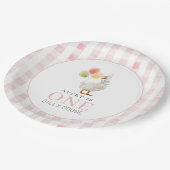 Assiettes En Carton Un Silly Goose Rose En vichy 1er anniversaire (Angle)