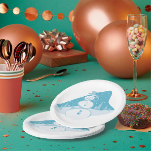 Assiettes En Carton Un Snowman Portant Un Chapeau Haut