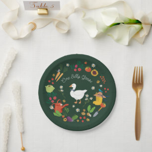 Assiettes En Carton Un sot oie fermier de jardin thème vert
