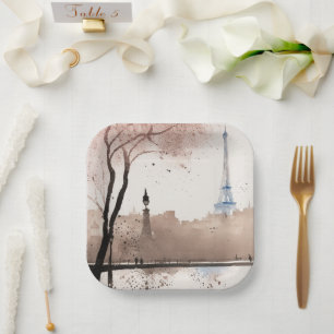 Assiettes En Carton Un souffle de Paris - aquarelle -