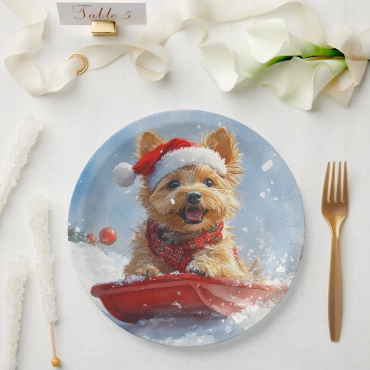 Assiettes En Carton Un Terrier australien à la luge, qu'il neige Noël (Mariage)