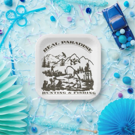 Assiettes En Carton Un vrai paradis Chasse & Pêche (Fête)