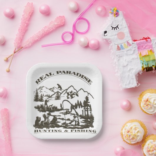 Assiettes En Carton Un vrai paradis Chasse & Pêche (Fête)