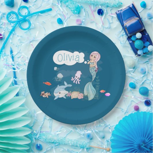 Assiettes En Carton Under the Sea Sweet Mermaid Personalized (Fête)