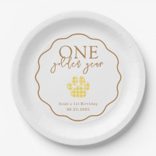 Assiettes En Carton Une année d'or Empreinte de patte fête de premier