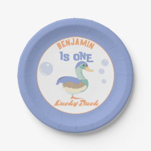 Assiettes En Carton Une Canard Chanceux & Bulles Premier Anniversaire