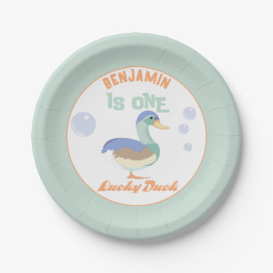 Assiettes En Carton Une Canard Chanceux & Bulles Premier Anniversaire