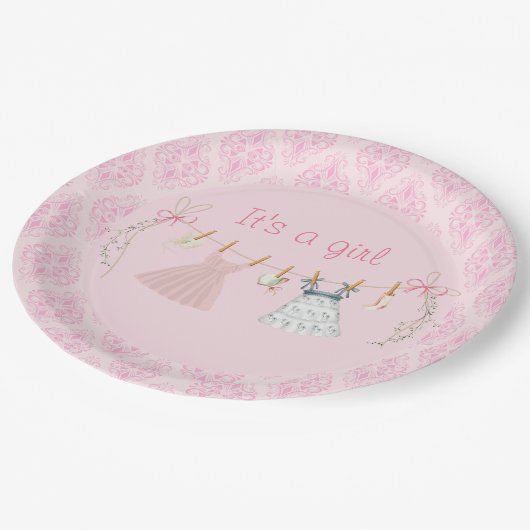 Assiettes En Carton Une douce petite fille en chemin, baby shower invi (Angle)
