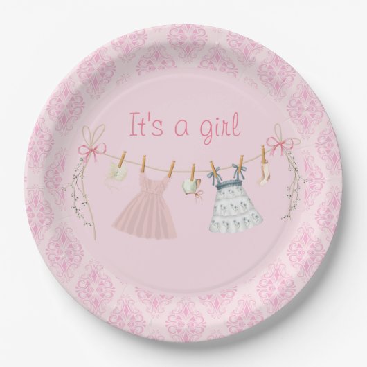 Assiettes En Carton Une douce petite fille en chemin, baby shower invi (Devant)
