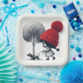 Assiettes En Carton Une fille afro-américaine marche son chien (Fête)