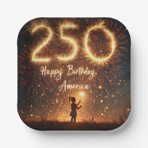 Assiettes En Carton Une fille avec des étincelants pour le 250e annive