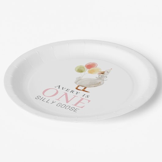 Assiettes En Carton Une fille d'oie sotte rose 1er anniversaire (Angle)