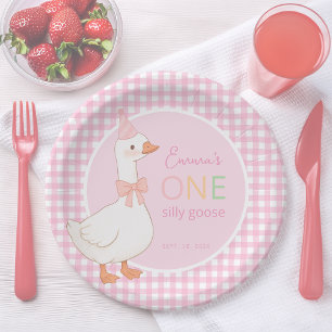 Assiettes En Carton Une fille rose sotte Premier Casquette de fête d'a