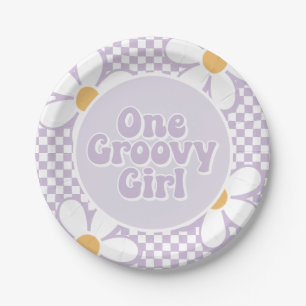 Assiettes En Carton Une fille super Purple Daisy Checker