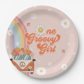 Assiettes En Carton Une fille Super Retro Arc-en-ciel 1er anniversaire (Devant)