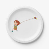 Assiettes En Carton Une Fille Volant Une Plaque De Papier Kite (Devant)