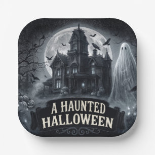 Assiettes En Carton Une illustration gothique vintage d'Halloween hant