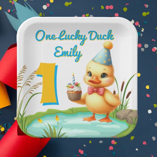 Assiettes En Carton Une Lucky Duck Girl 1er Anniversaire Plaque papier