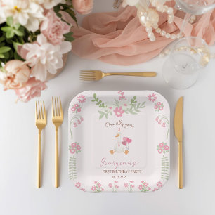 Assiettes En Carton Une Oie Ridicule Vintage Canard Rose 1er Anniversa