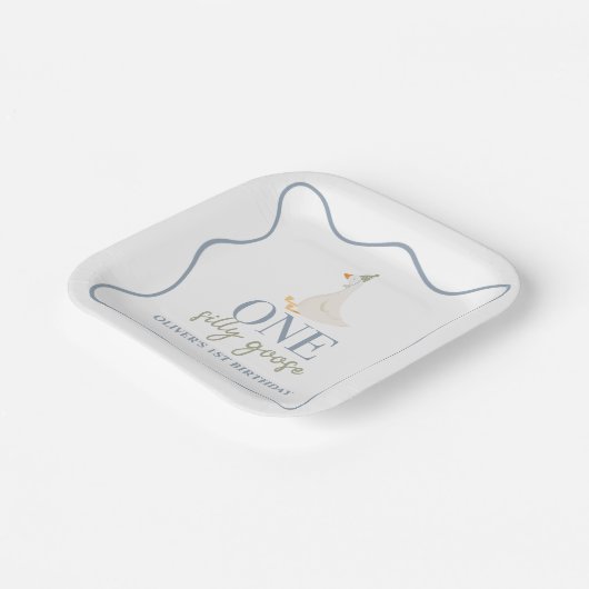 Assiettes En Carton Une oie soie bleue et verte (Angulaire)