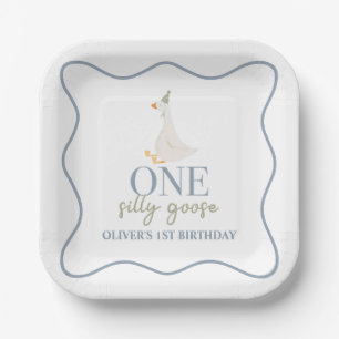Assiettes En Carton Une oie soie bleue et verte