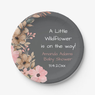 Assiettes En Carton Une petite fille Baby Shower Fleur Sauvage Rose