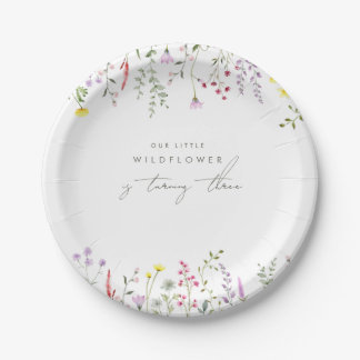 Assiettes En Carton Une Petite Fille Fleur sauvage Fête d'Anniversaire