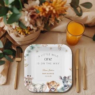 Assiettes En Carton Une petite sauvageonne Safari Bébé Animaux Fête pr