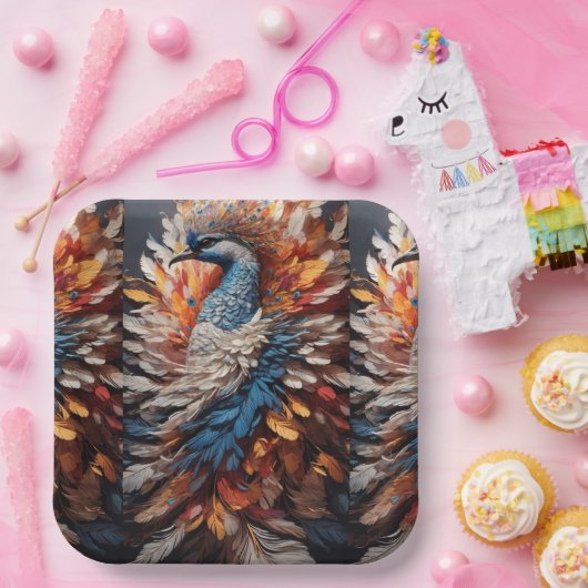 Assiettes En Carton Une renaissance de paon numérique (Fête)