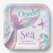 Assiettes En Carton Une Sirène De Mer 1er Anniversaire Rose Purple (Recto)