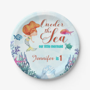 Assiettes En Carton Une sirène orange de mer 1er anniversaire fille