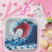 Assiettes En Carton Une vague rouge politique détruit un mur bleu (Fête)