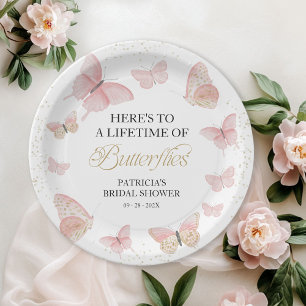 Assiettes En Carton Une Vie de Papillons Fête de Mariage Rose Or